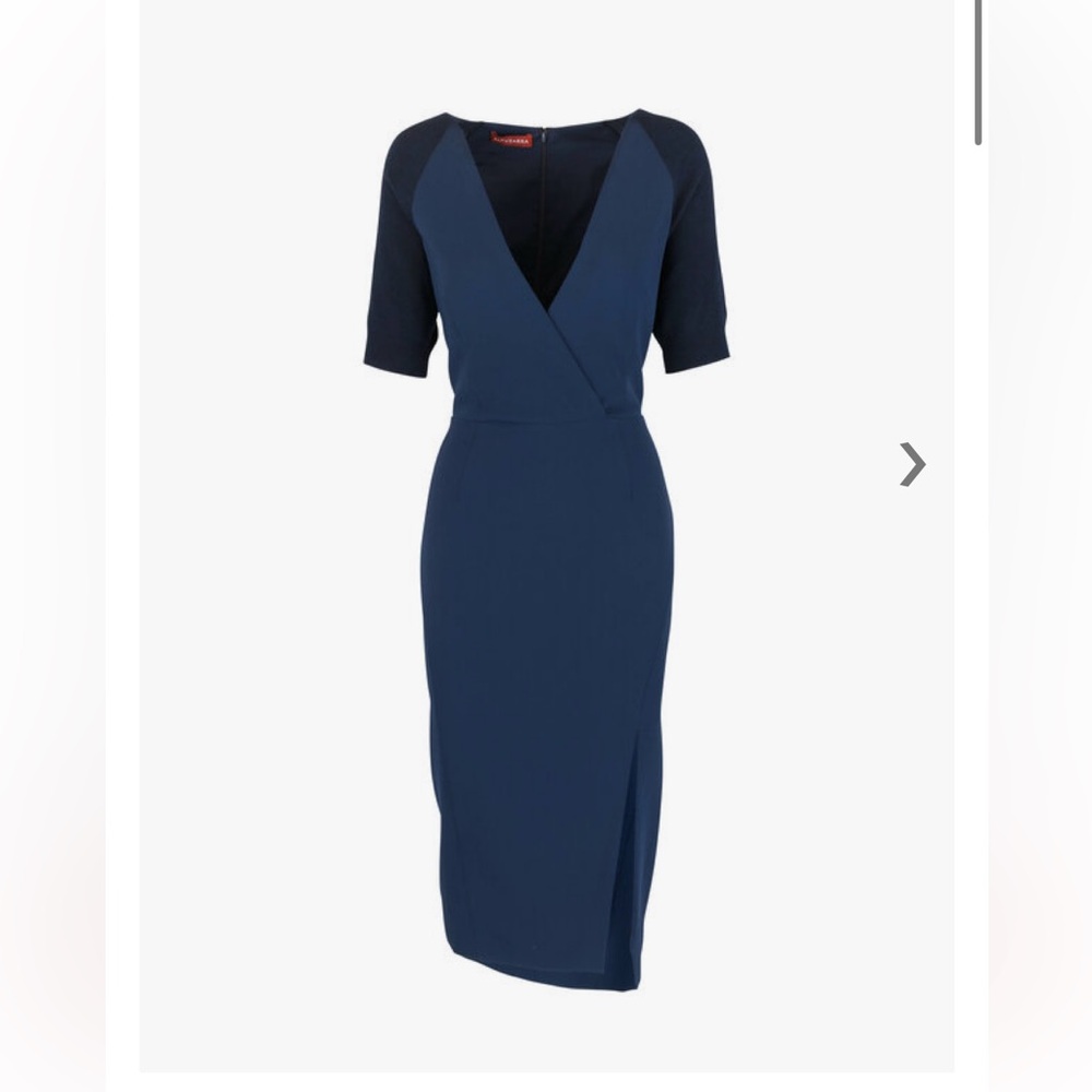 Altuzarra Navy Blue V-neck Crepe Cashmere Elbow Sleeve Sheath Dress 38 US 6